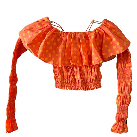 CAROLINE CONSTAS Lydia Top in Salmon & Orange Polka Dot Women’s Size XS - Picture 4 of 9